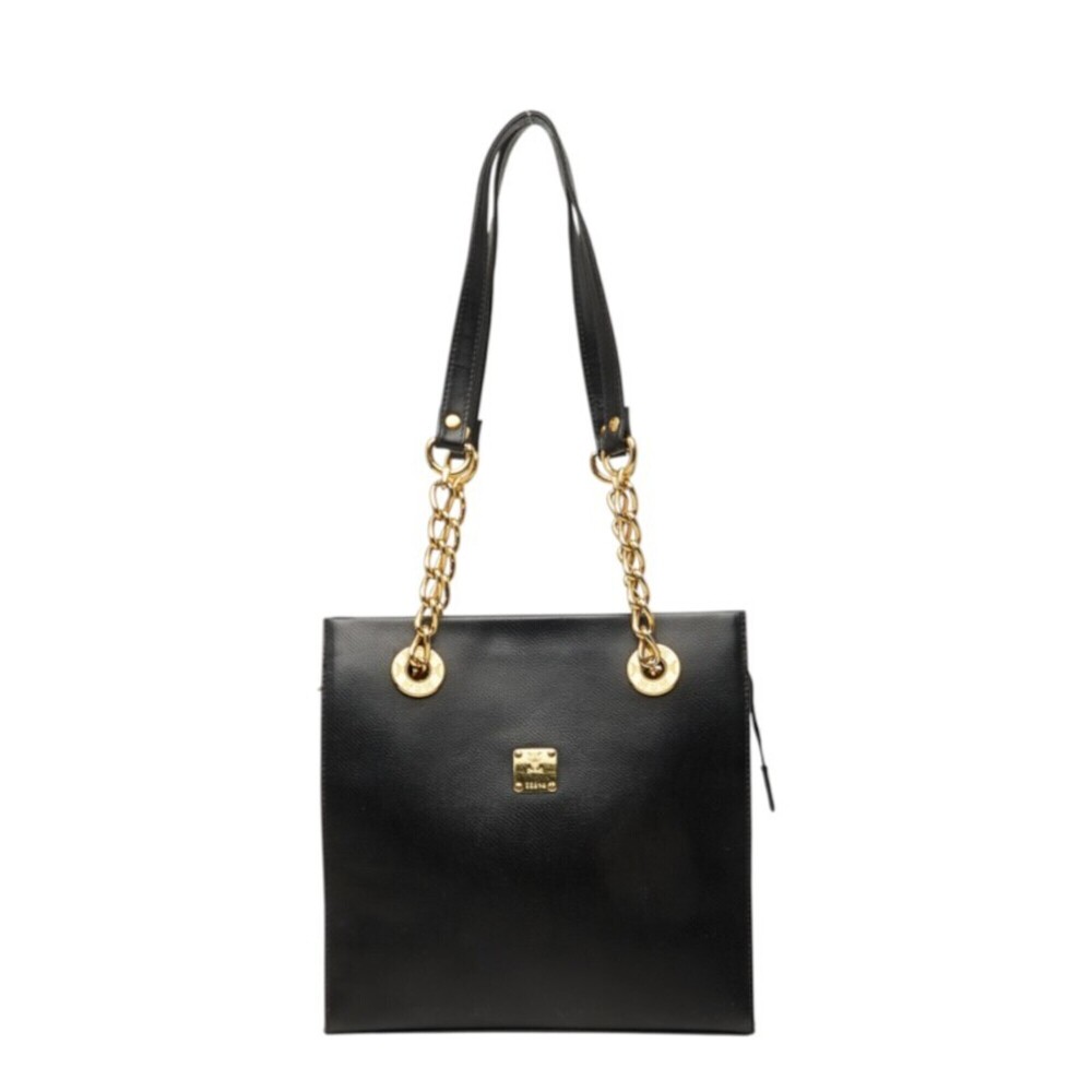 MCM Chain Tote Bag Shoulder Black Leather Women's